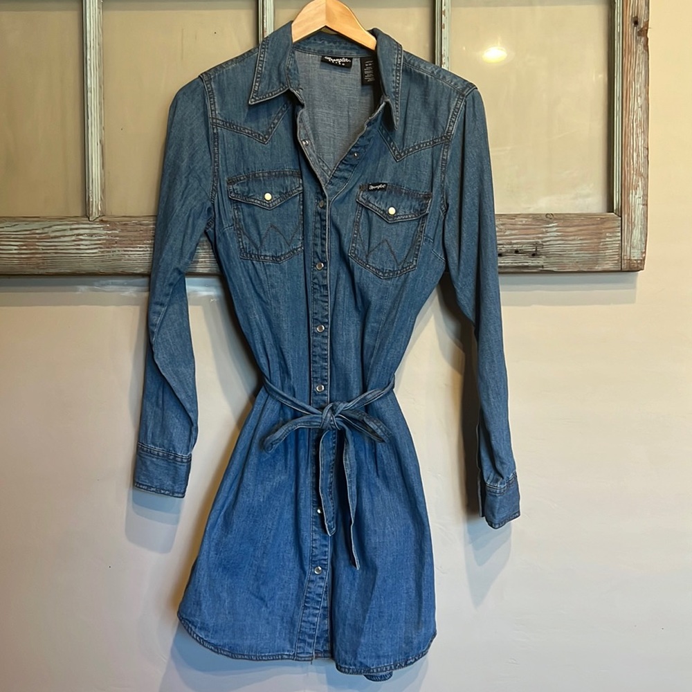 WRANGLER Pearl Snap Denim Shirt Dress M